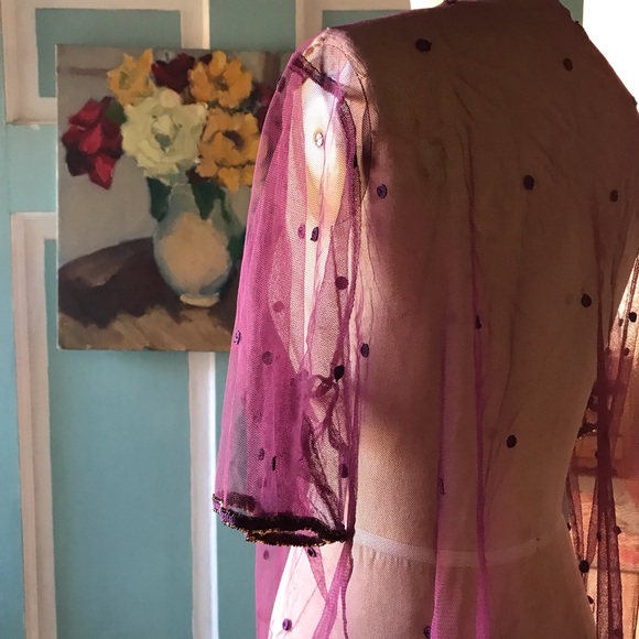 Purple mesh beaded ballerina style jacket romantic BoHo fairy - Picture 9 of 9